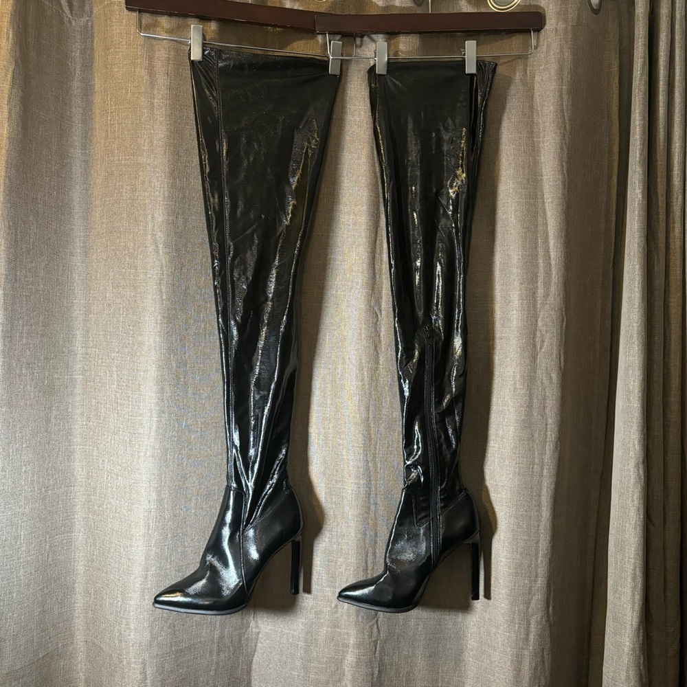 Jeffrey Campbell faux leather thigh high stiletto boot
